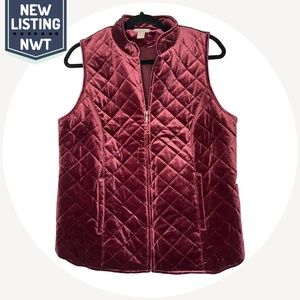 Velvet Quilted Vest Maroon Outerwear - Chico's NWT